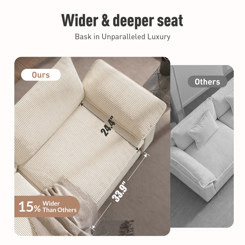Ensemble de canapé modulaire rembourré 2 pièces, ensemble de canapé surdimensionné avec causeuse et fauteuil