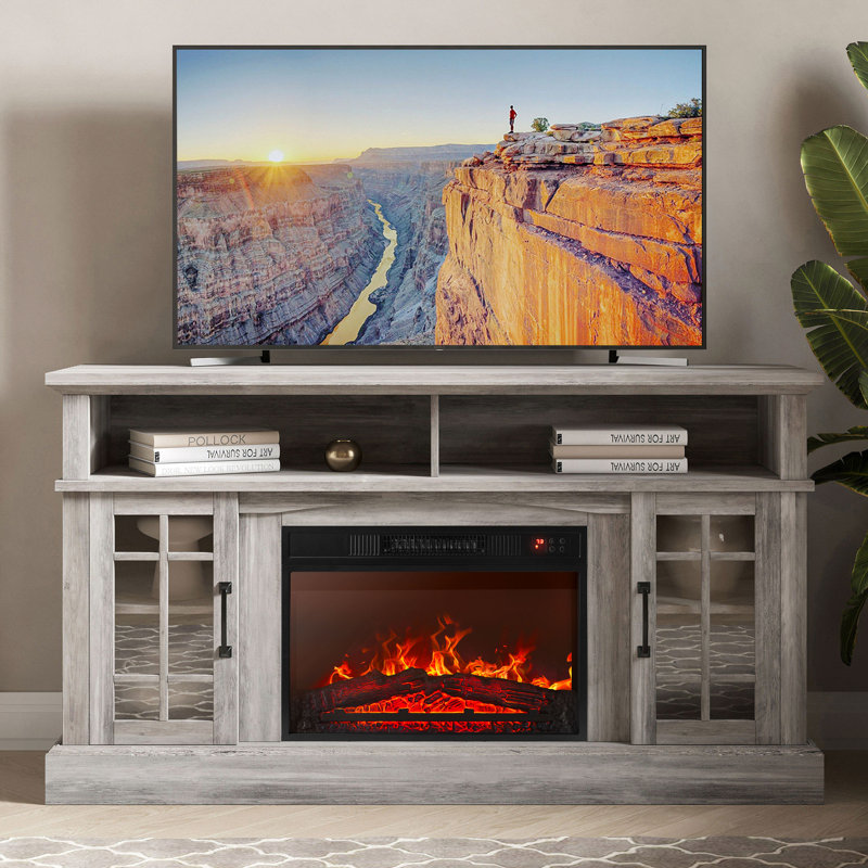 Crédence de rangement avec foyer électrique 58,2 po Ottavino, Gris délavé