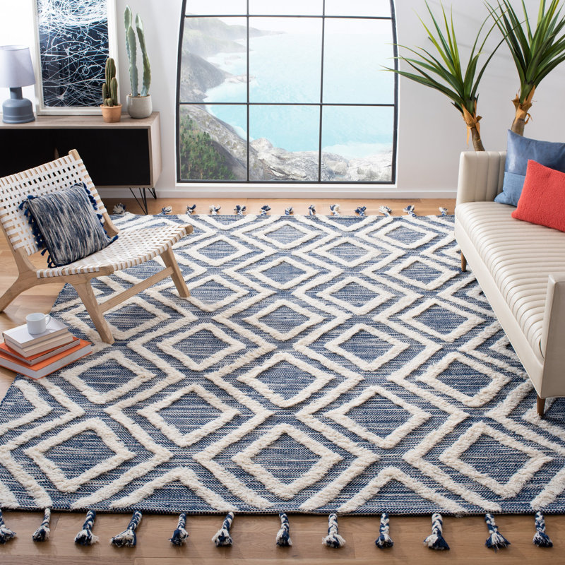 Alimatou Hand Tufted Wool Geometric Rug, Rectangle 4' X 6'