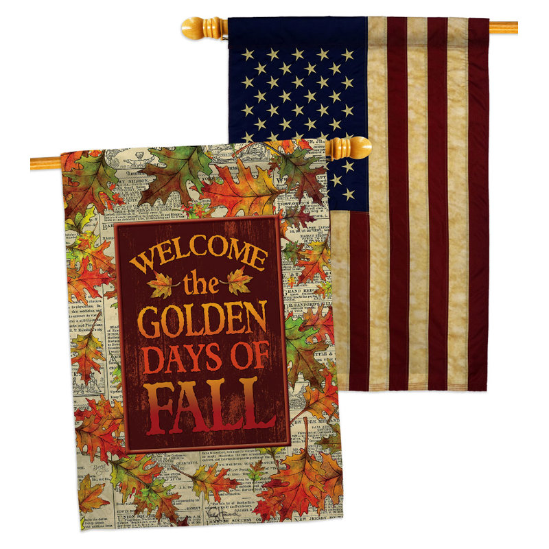 Drapeau de maison en polyester à 2 côtés Golden Fall 40 x 28 po