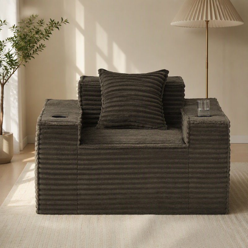 Canapé 1 place sans structure, aucun assemblage requis, canapé moderne pour petits salons, appartements et bureaux, Brown