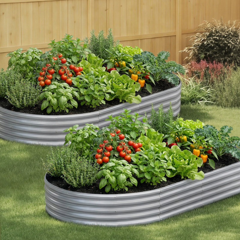 Metal Outdoor Raised Garden Bed, Oval Type, Galvanized Frosted Silver, 8x4x1ft, 12" H x 96" W x 48" D