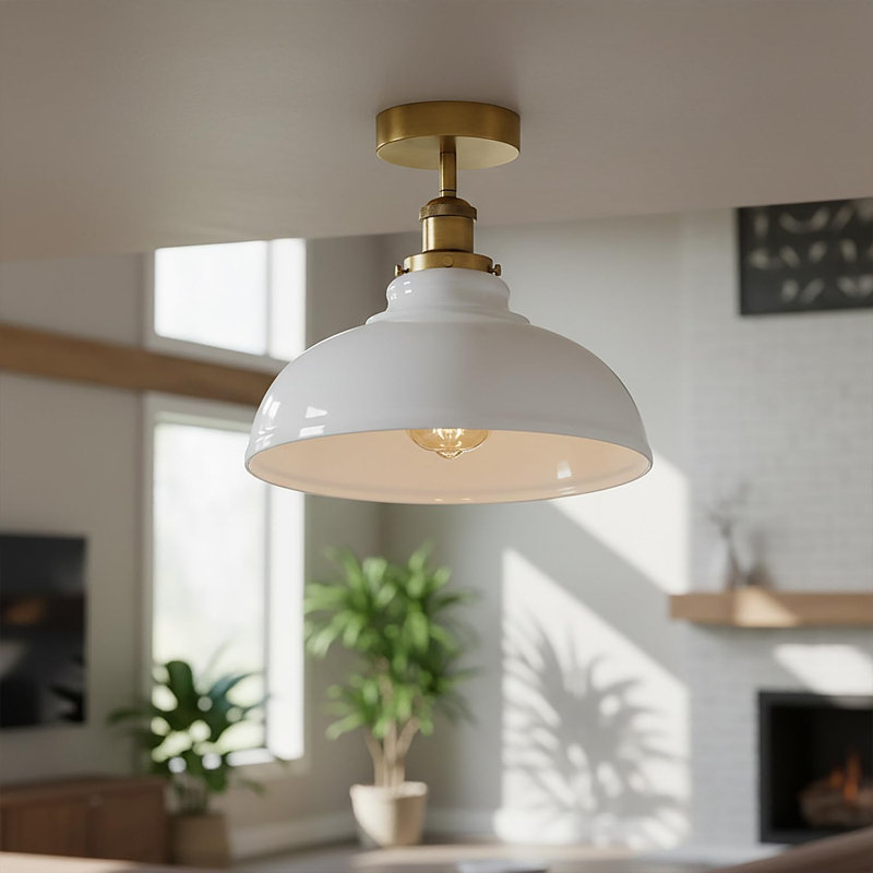 Plafonnier semi-encastré avec abat-jour en métal Curvy, Blanc