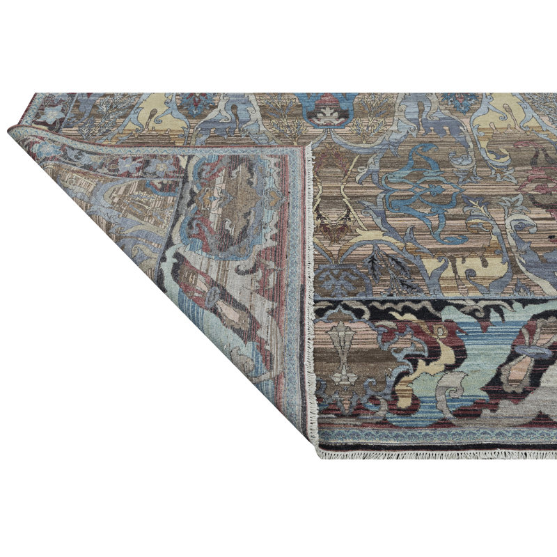 Tapis brun clair et brun de haute qualité noué à la main