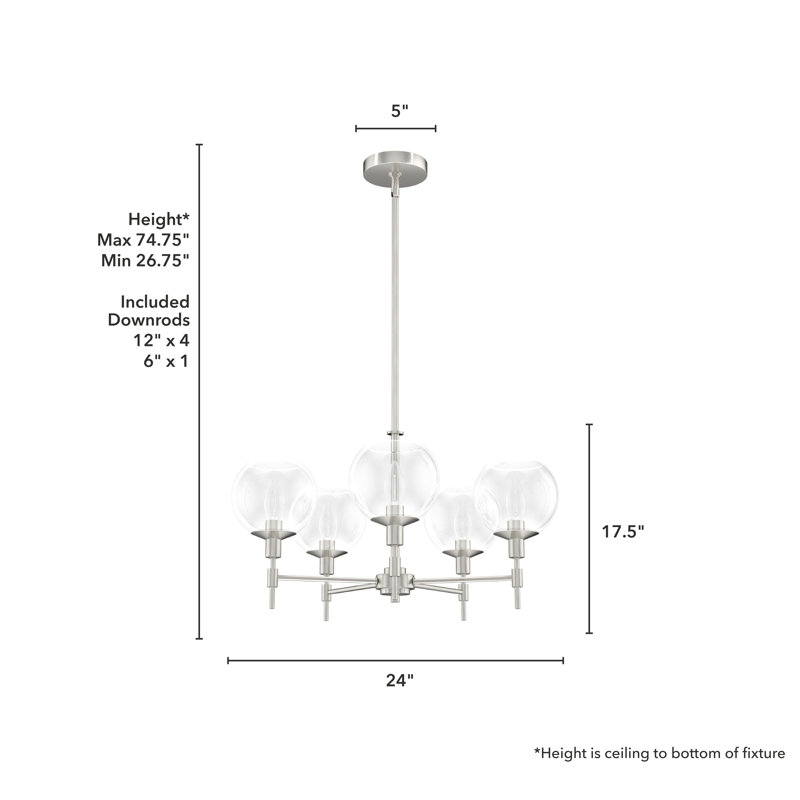 Lomawai 5 - Light Dimmable Modern Linear Chandelier, Brushed Nickel
