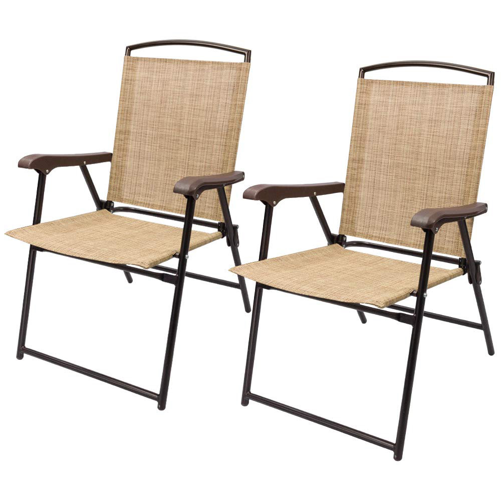 Giantex 2-Pack Folding Sling Chairs - Patio, Camping, Beach Outdoor Lounge Chairs (Black)