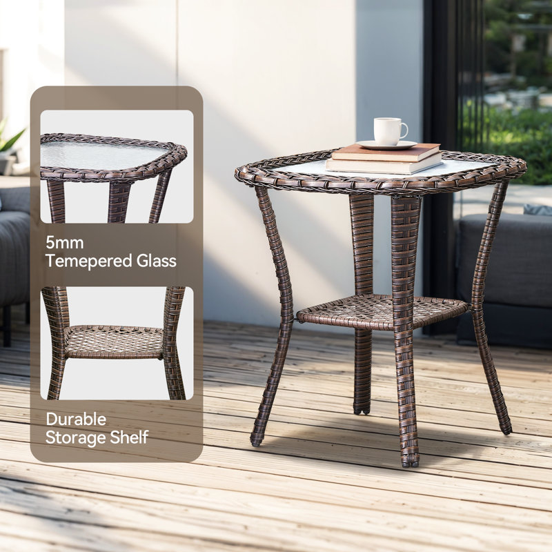 Lisandro 5-Piece All-Weather Outdoor Wicker Square Fire Pit Conversation Set With Swivel Gliders And Side Table For Patio＆Garden