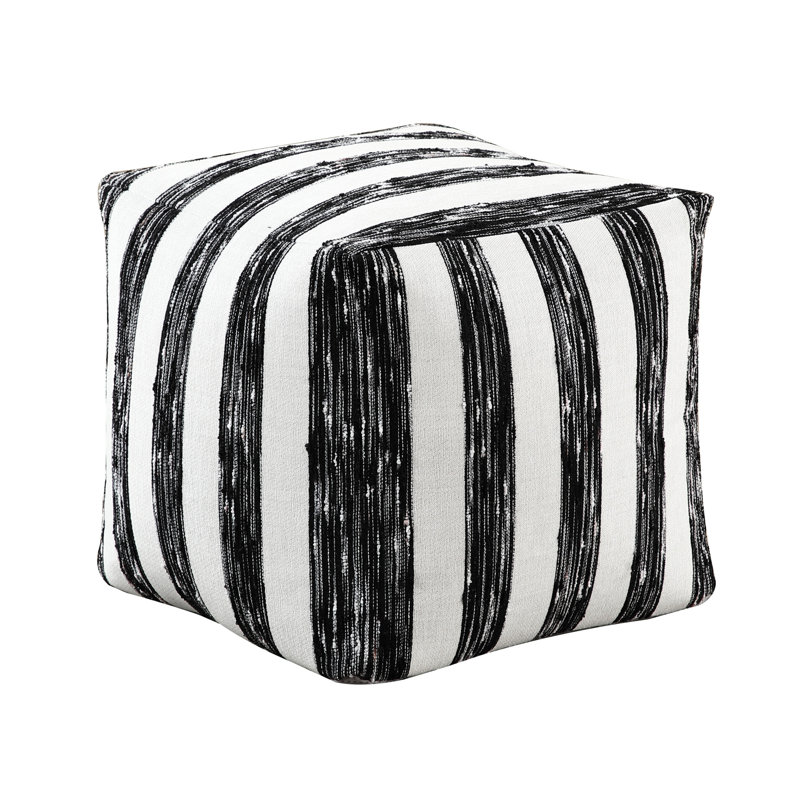 Modern Fabric Pouf In Black & White Stripes, Non-Slip, 300Lb Weight Capacity, 16X16x16", Zippered, Fully Assembled And Striped With Non-Slip Bottom, Upholstery, 300Lbs