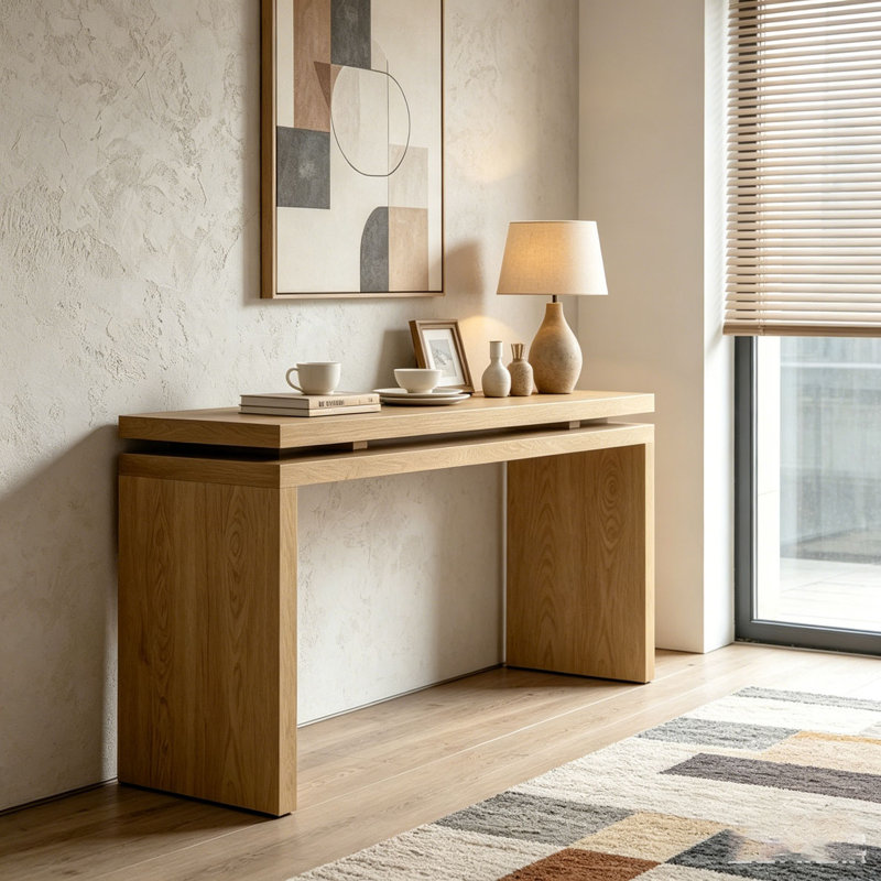 Console 60 po Farmhouse - Table d'entrée en bois rétro avec suspension à double planche, Brun antique-1
