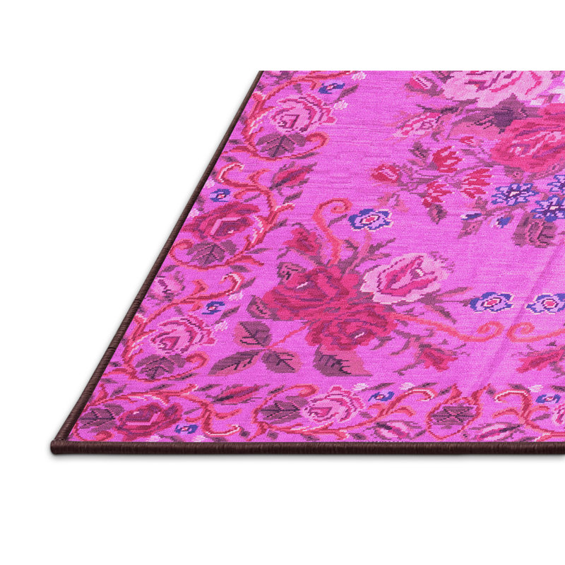 Tapis rose tissé à la machine KPRAS, Rectangle 8 pi x 10 pi