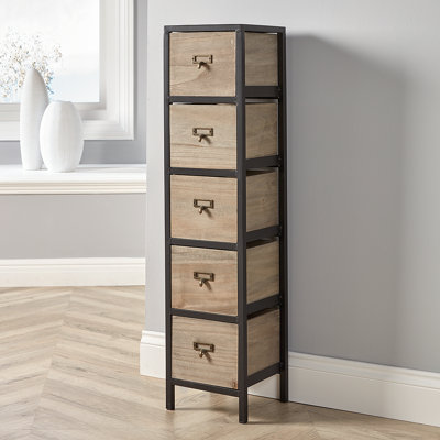 Stclair Fully Assembled Wooden 5 Drawer Narrow Chest Storage Unit