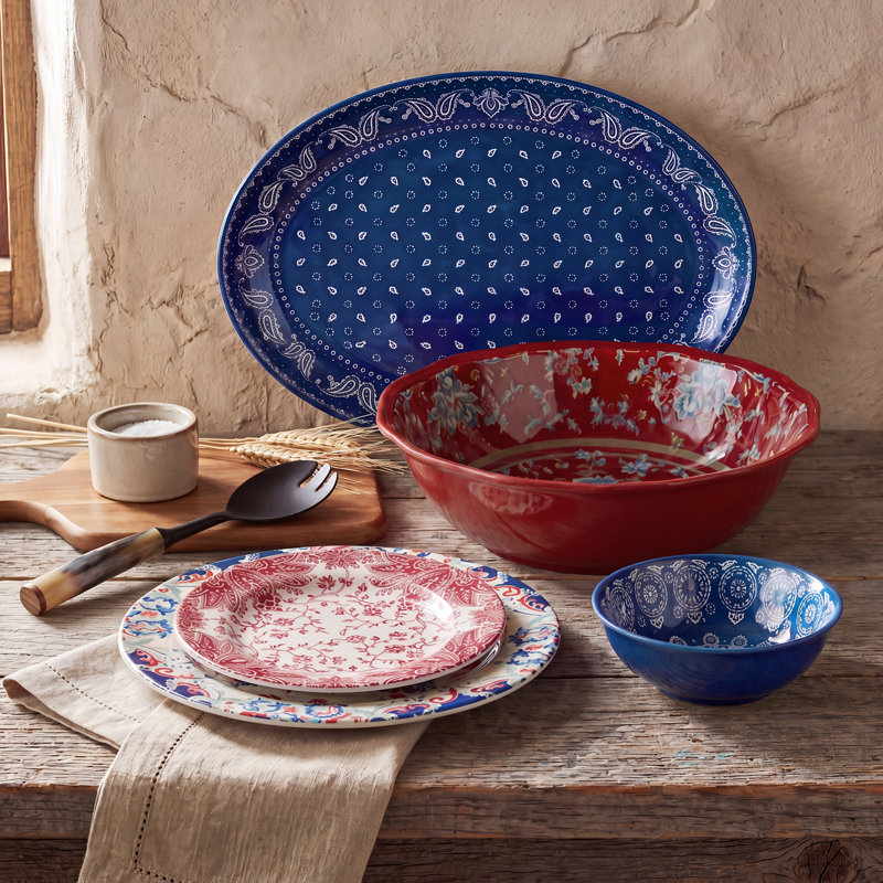 Assiettes à salade 4 pièces, Red Floral Vine