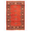 Tapis rouge / brun en laine noué à la main de conception unique 3 pi 1 po x 4 pi 10 po Mou