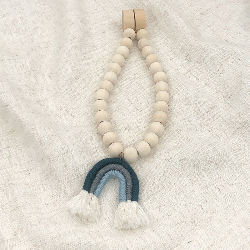 Embrasses de rideaux magnétiques en perles de bois avec arc-en-ciel 2 pièces, Marine