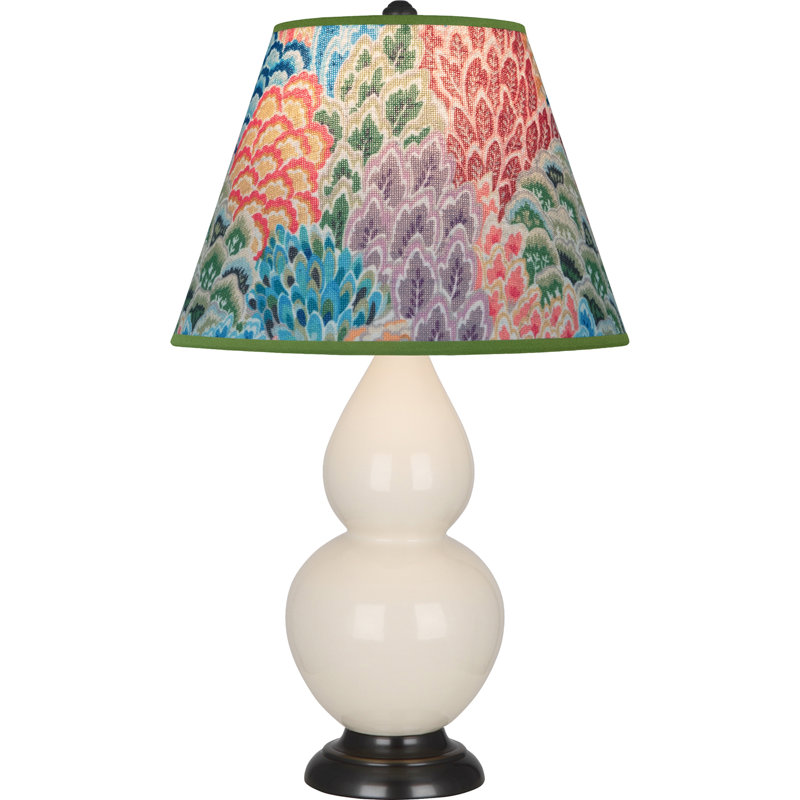 Petite lampe d'appoint à double gourde, Blanc cassé / bronze, Bourgogne / lavande