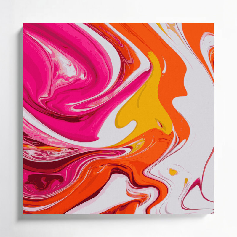 Abstrait art fluide sur toile orange, 16" H x 16" W