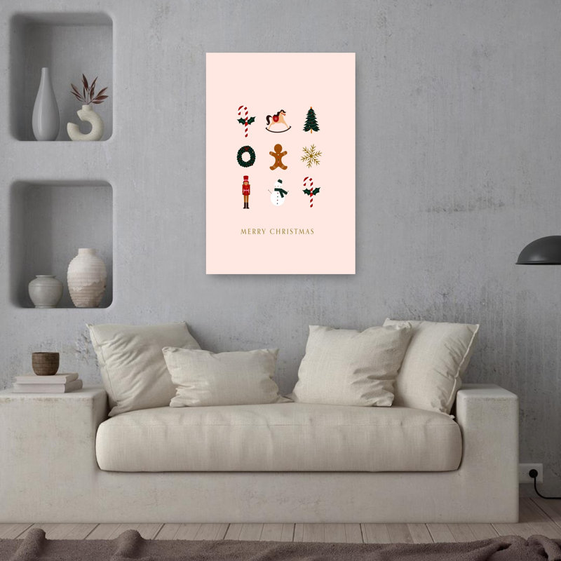 Merry Christmas Icons Abstract Contemporary Christmas Tree Winter Wall Art Print 1 Piece Wrapped Canvas Wall Art