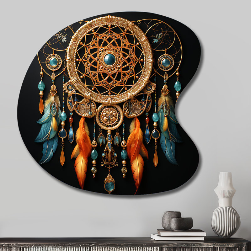 Gold Dream Catcher Intricate Visions - Art mural asymétrique en métal Dream Catcher, H 27 po x l 27 po