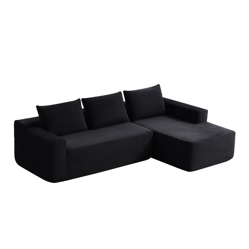 Boneless Corduroy L-Shape Modular Sectional Couch with Chaise - Soft Upholstered, Roomy Deep Seat, No Assembly Required, Timeless Stylish Furniture for Living Room Bedroom Apartment Home Office