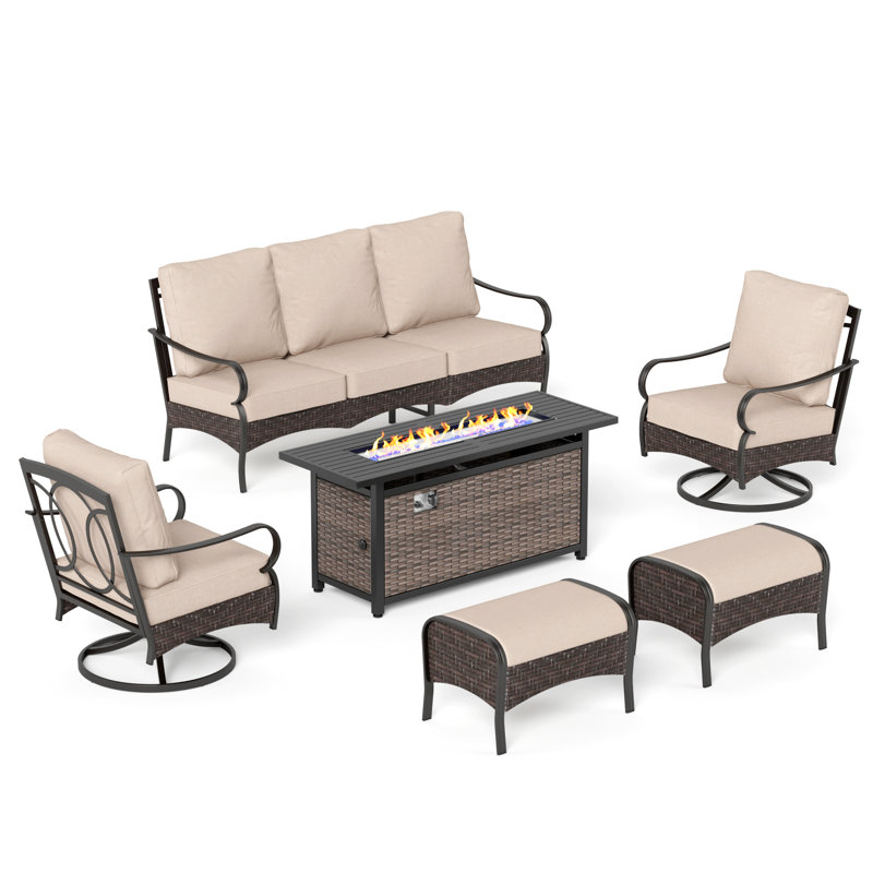 Ensemble de conversation pour 7 personnes avec chaises longues pivotantes