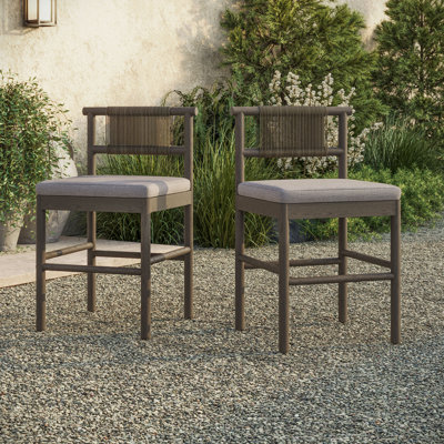 Akeya Outdoor Teak Wood Counter Stools Set Of 2 In Weathered Gray Pebble