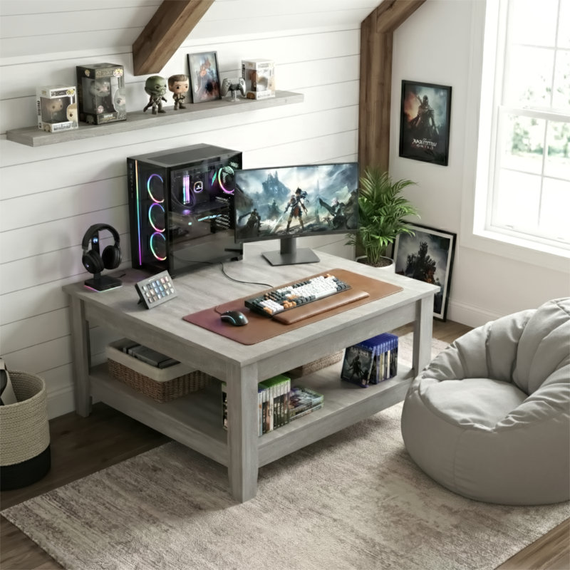 Weddel Basilico Coffee Table with Storage, Dusty Gray Oak
