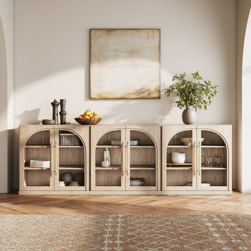 Ensemble de 3 buffets modulaires avec porte vitrée cintrée, couleur sable, Sand