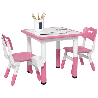 Zoomie Kids Kids Table And Chair Set, 3 Pieces Height Adjustable Toddler Table And Chair Set With Storage, Activity Table And 2 Chairs, For Playroom, Nursery, Classroom, Aged 18 Months To 5 Years