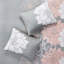 Courtepointe 6 pièces, gris / pêche, double / grand, coton imprimé, chaleur réversible, 3 coussins élégants, coussin décoratif pour la literie