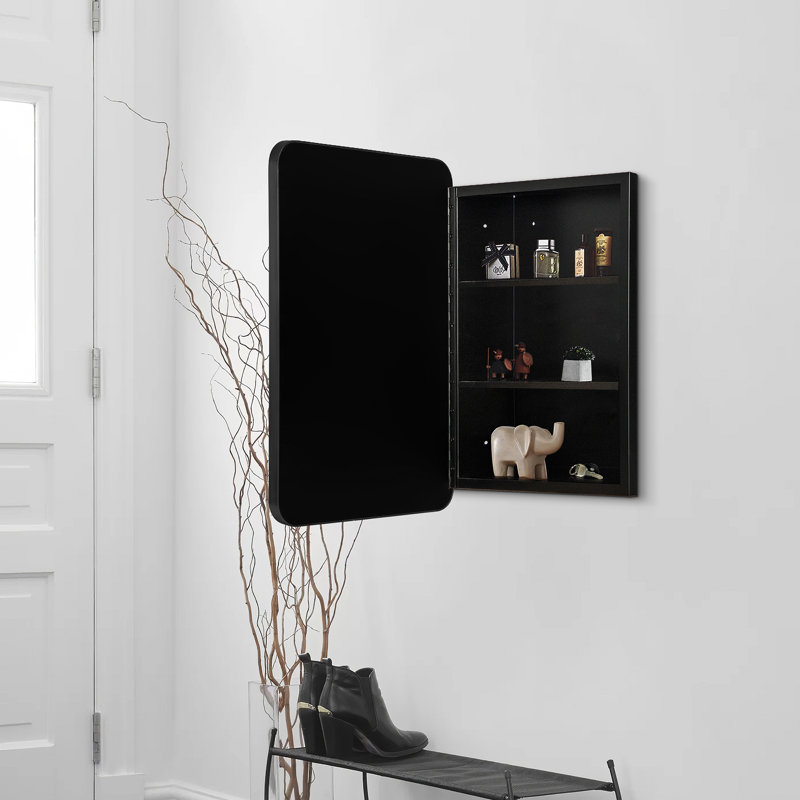 Spero Recessed or Surface Mount Framed Bathroom Medicine Cabinet with 2 Adjustable Shelves, Black