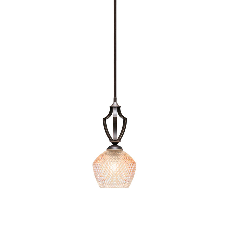 Mini-luminaire suspendu suspendu Zilo, fini granit foncé, avec verre texturé ambre de 6 po