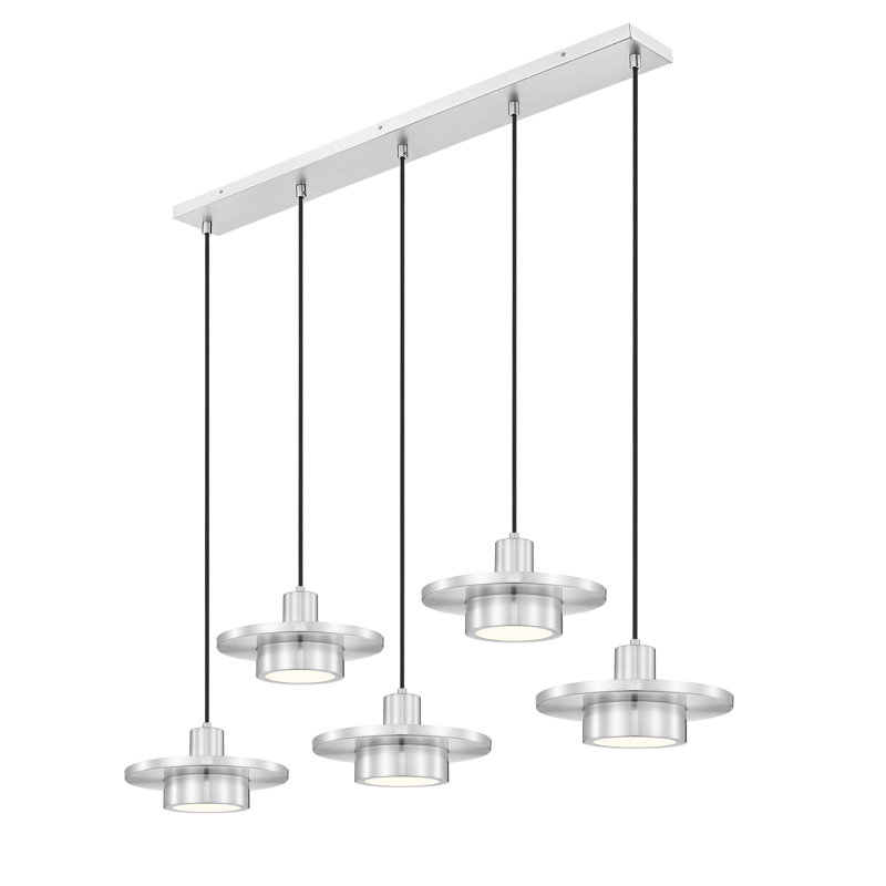 Ludo Brushed Nickel 5 Light Linear Chandelier, Brushed Nickel