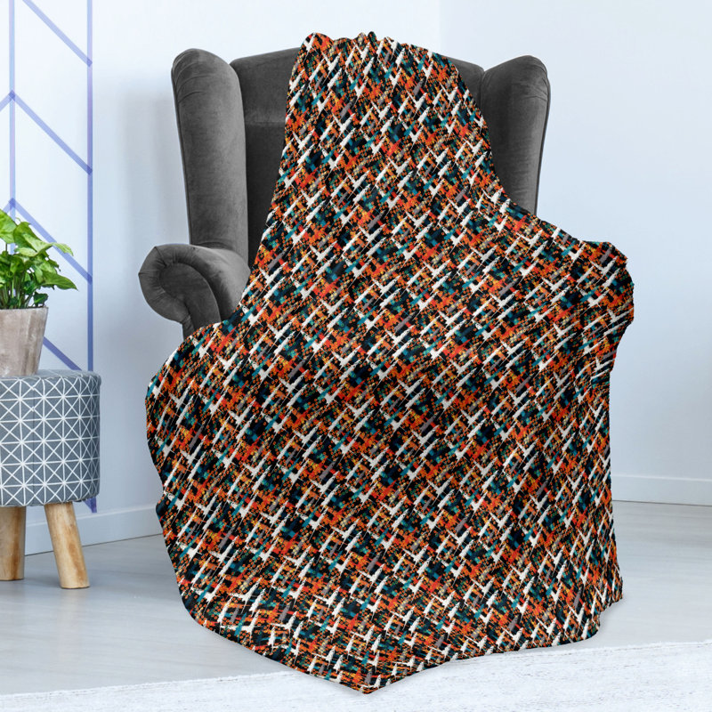 Ambesonne Abstract Fleece Throw Blanket Brush Marks Pattern Multicolor, 50" W x 60" L