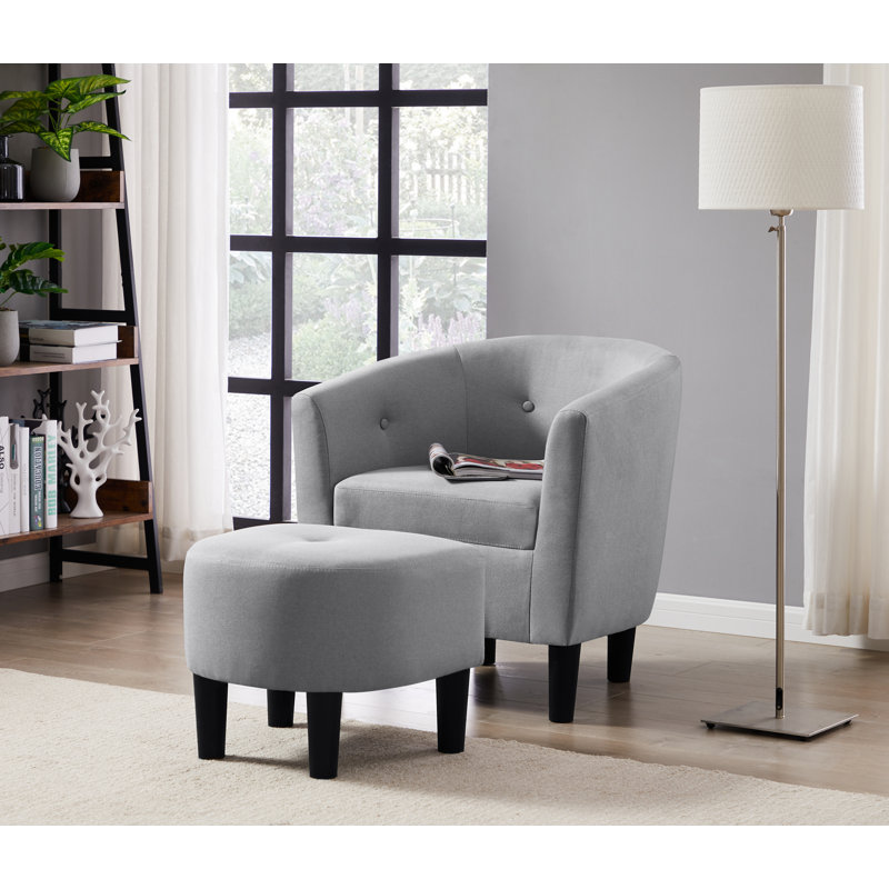 Daugirdas Upholstered Barrel Chair with Ottoman, Light Gray Polyester Blend