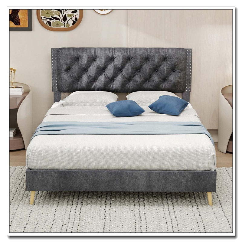 Structure de lit en velours, Gris, Lit double