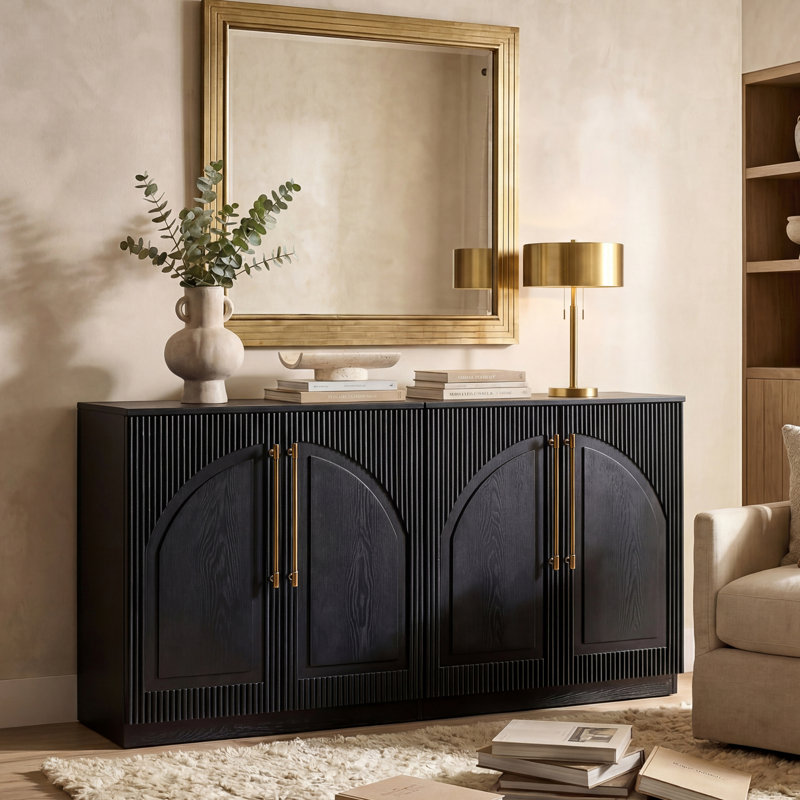 Armoire cannelée à porte arquée blanc transitionnel, Noir