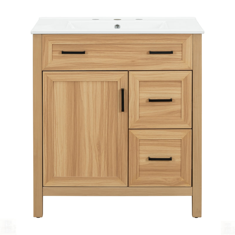 Meuble-lavabo en bois avec cadre solide, portes et tiroirs à fermeture en douceur, tablette réglable, armoire de rangement moderne