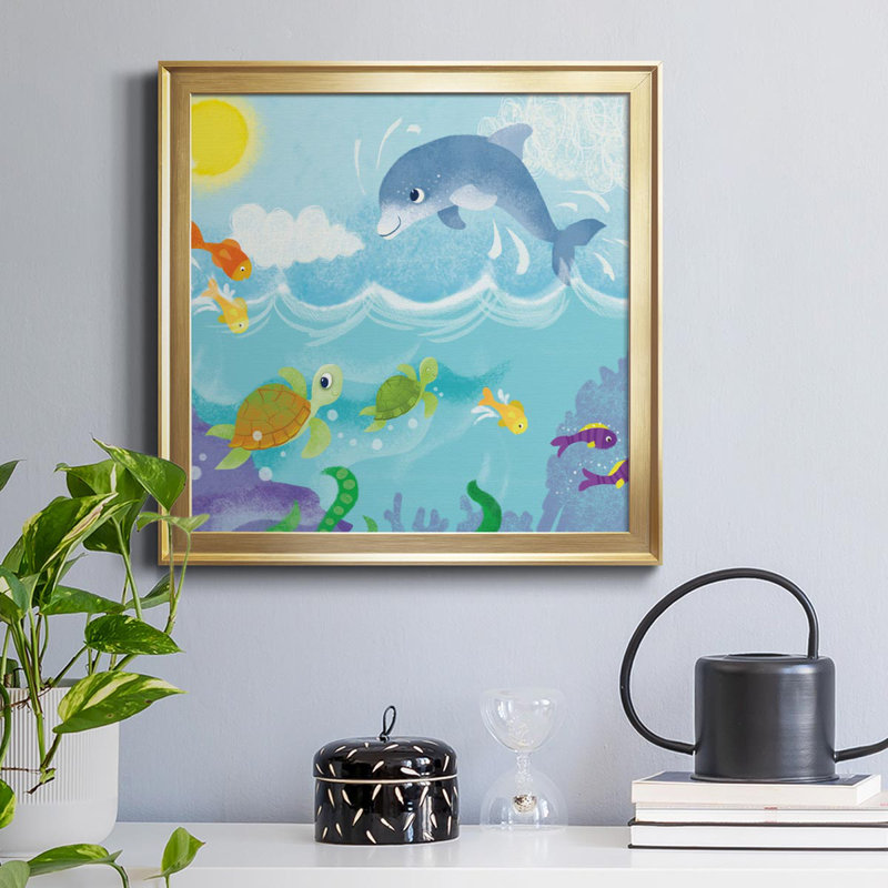 «Mermaid Play II», peinture sur toile encadrée, H 34,5 po x l 34,5 po x P 1,5 po, Or