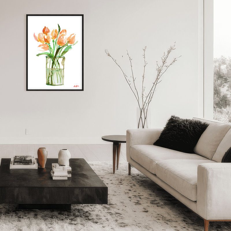 'Tulips No.3' Framed Print Wall Art, 16" H x 12" W x 2.375" D, Framed Canvas, Black