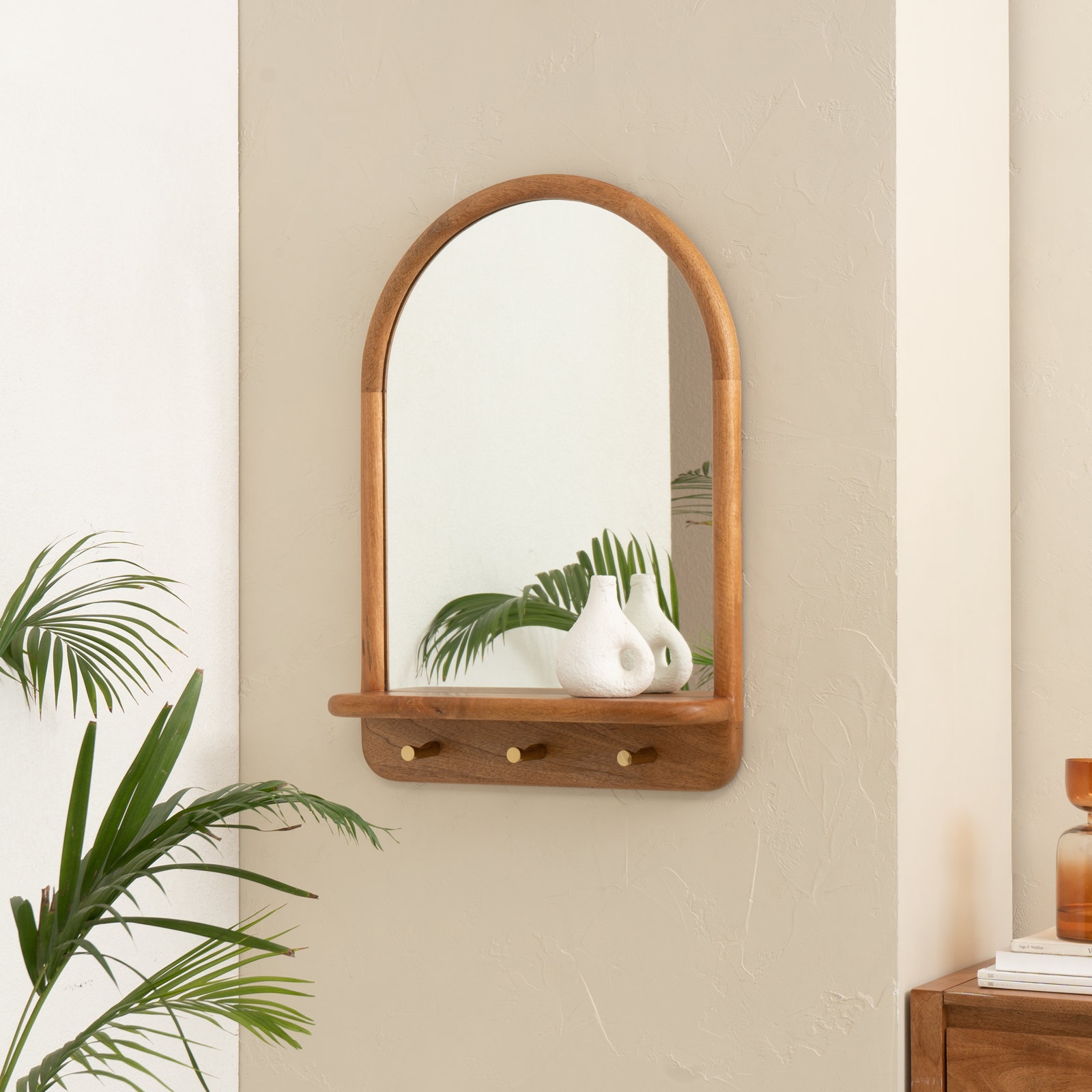 Erving Solid Wood Accent Wall Mirror, Mid Tone Honey