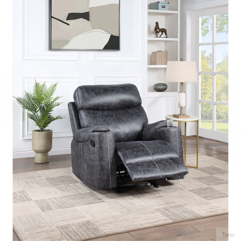 Fauteuil inclinable manuel en microfibre gris Hirah avec fonction porte-gobelet