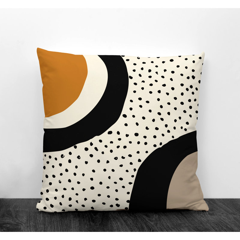 Coussin décoratif intérieur / extérieur en polyester filé Jira, 19 po x 19 po, Orange / blanc cassé / beige / noir
