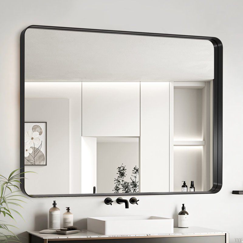 Miroir de salle de bain mural, Noir, 36 po x 36 po