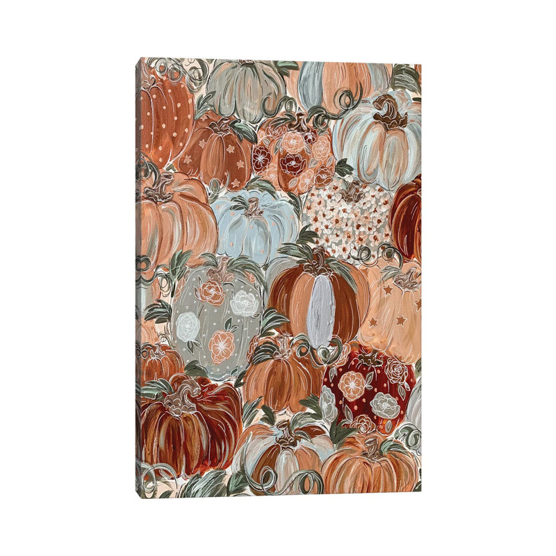 Pattern Pumpkin Florals by Katie Bryant - Wrapped Canvas Painting, 20.32 cm H x 30.48 cm W