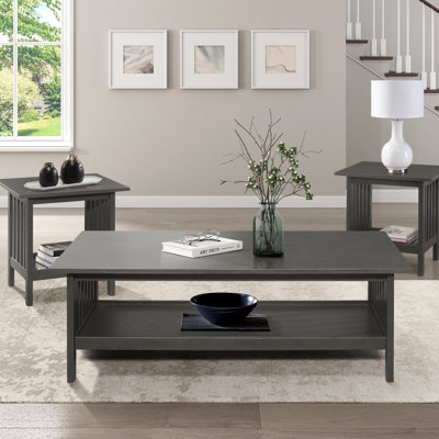 Ensemble de table basse et deux tables de bout de style classique gris antique, parfait pour un décor et un rangement de salon élégants