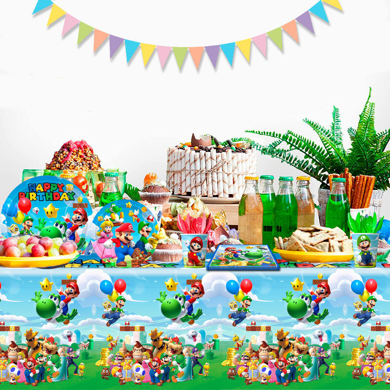 Articles de fête d'anniversaire pour enfants Super Mario, ensemble de vaisselle pour décorations de fête Super Mario, 161 pièces