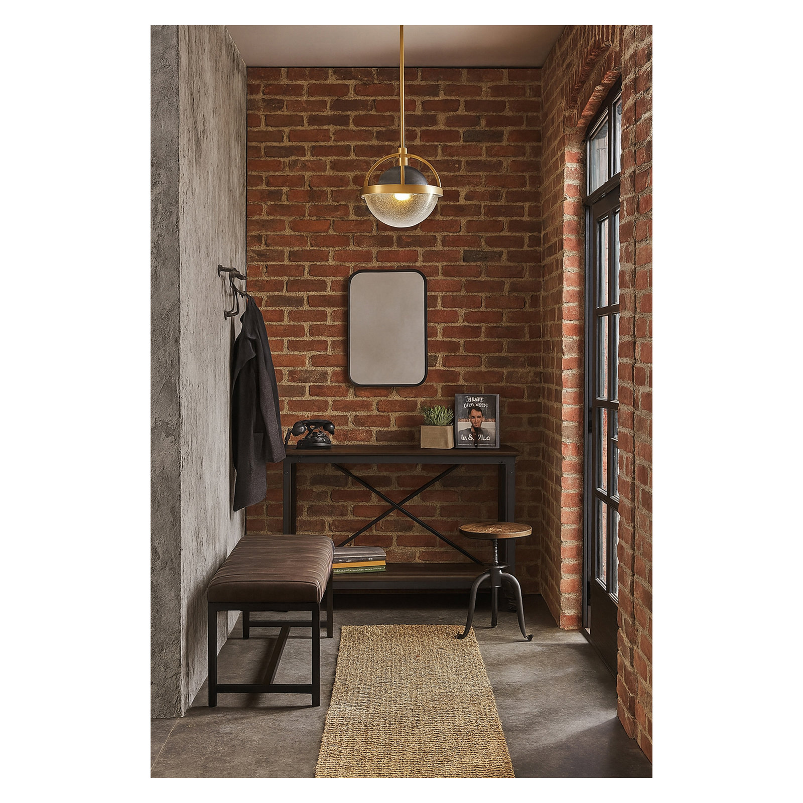 Kathryn Single Light Glass Dimmable Pendant, Heritage Brass, Black