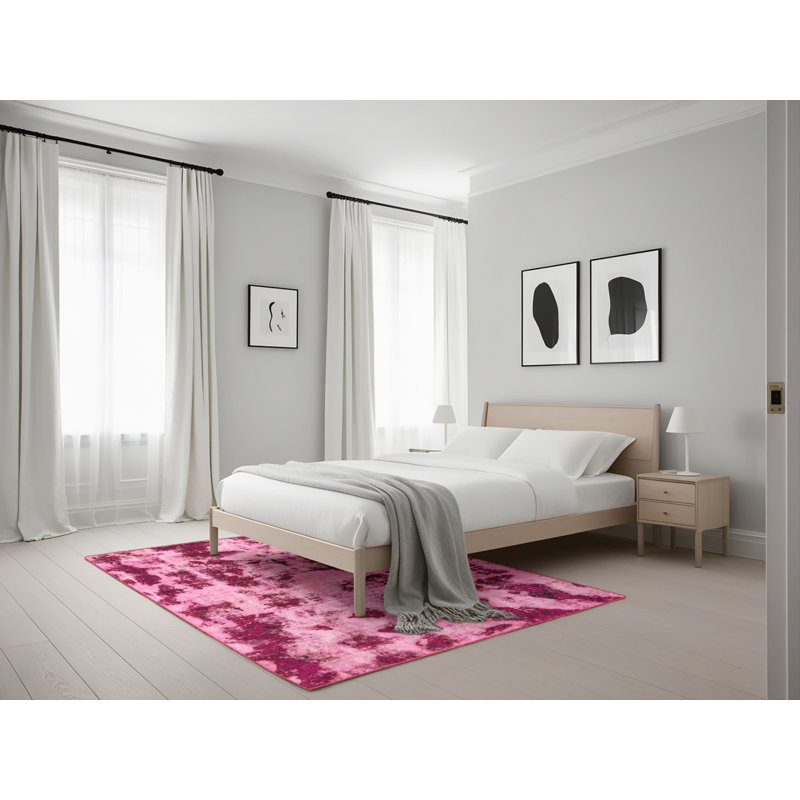 Tapis rose en laine Power Loom, Rectangle 5 pi x 7 pi