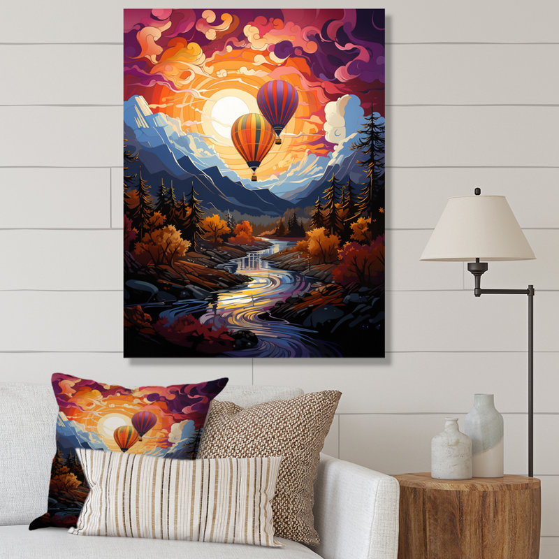 Impression sur toile «Orange Hot Air Ballon Collage II», H 32 po x l 24 po x P 1 po, Toile tendue