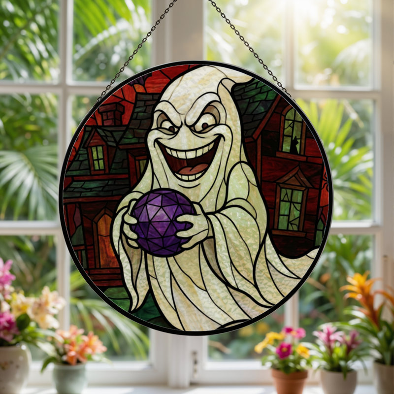 12"H Ghost Crystal Stained Glass Window Panel